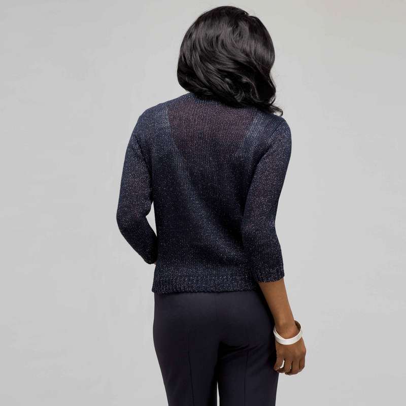 七分袖フロントボタンカーディガン, インク & シルバー, large image number 1