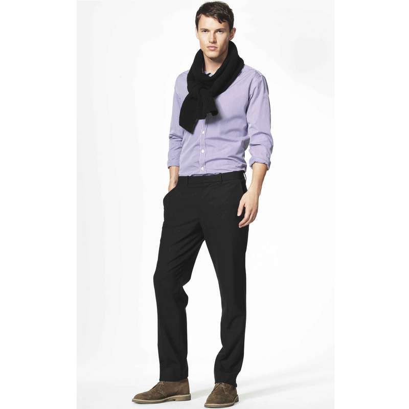 マイクロチェックストレートレッグパンツ, ブラック, large image number 2